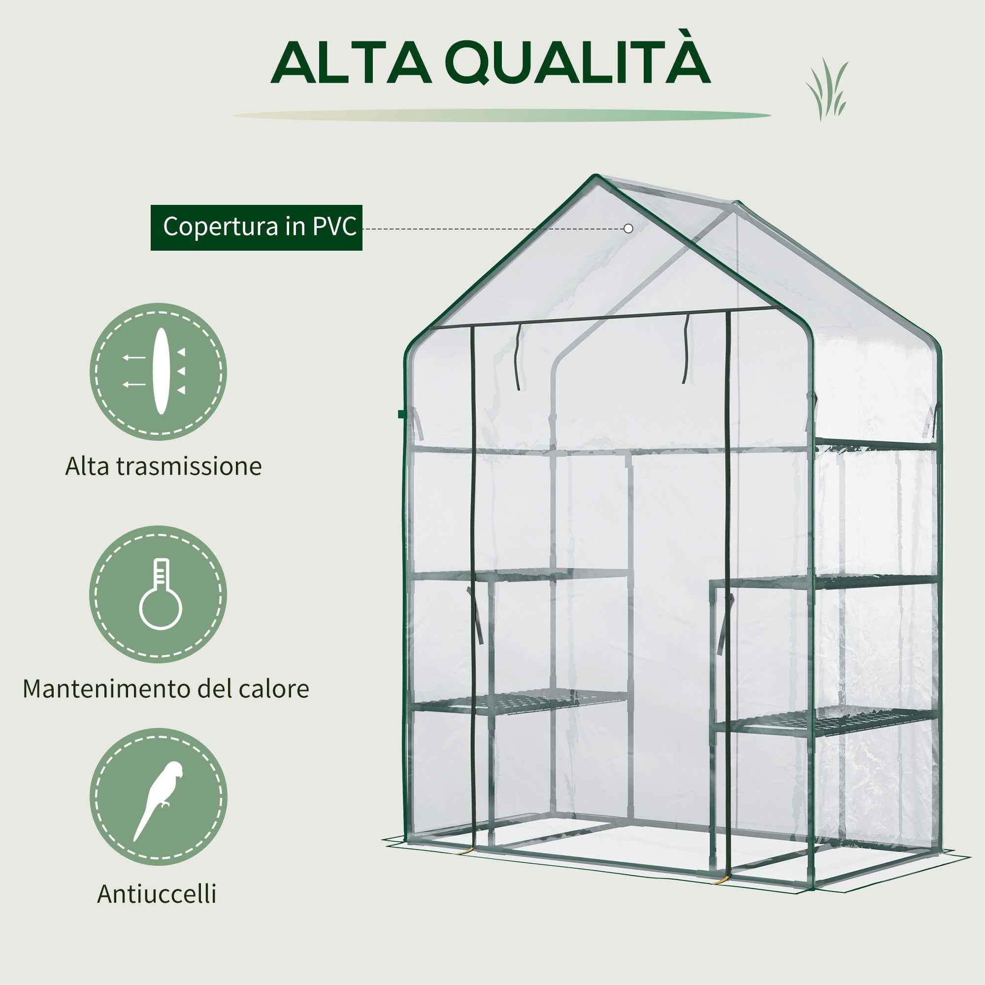 Outsunny Waterproof and UV-Proof PE Garden Greenhouse with Mounting Accessories, 142x73x195 cm, Green