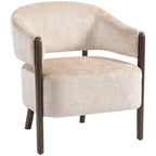 Chenille Upholstered Bedroom Armchair with Solid Wood Frame and Legs, Beige