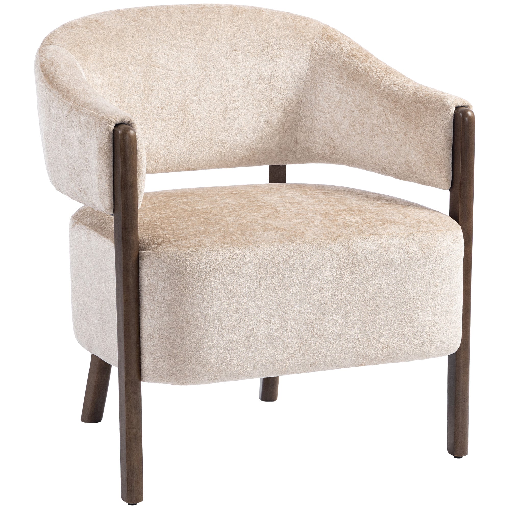 Chenille Upholstered Bedroom Armchair with Solid Wood Frame and Legs, Beige