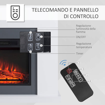 Electric Fireplace Wall Mounted with LED Flame Effect and Timer, 37m² Coverage, 2000W - White