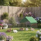 PawHut Outdoor and Indoor Rabbit and Chicken Cage with Sunshade and Metal Grille, for Small Animals, Ducks, Chickens, 180x75x75 cm, Green