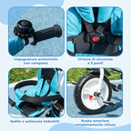 Kids Tricycle with 6-in-1 Handle, Adjustable Canopy and Safety Belt, Ages 1-5 Years, Blue
