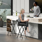 Set of 2 Folding Bar Stools with Footrest, Wood and Steel, 37x45x87 cm, Black