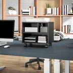 Printer Stand with 3 Compartments and Wheels for Office and Study, 40x30x36cm, Black