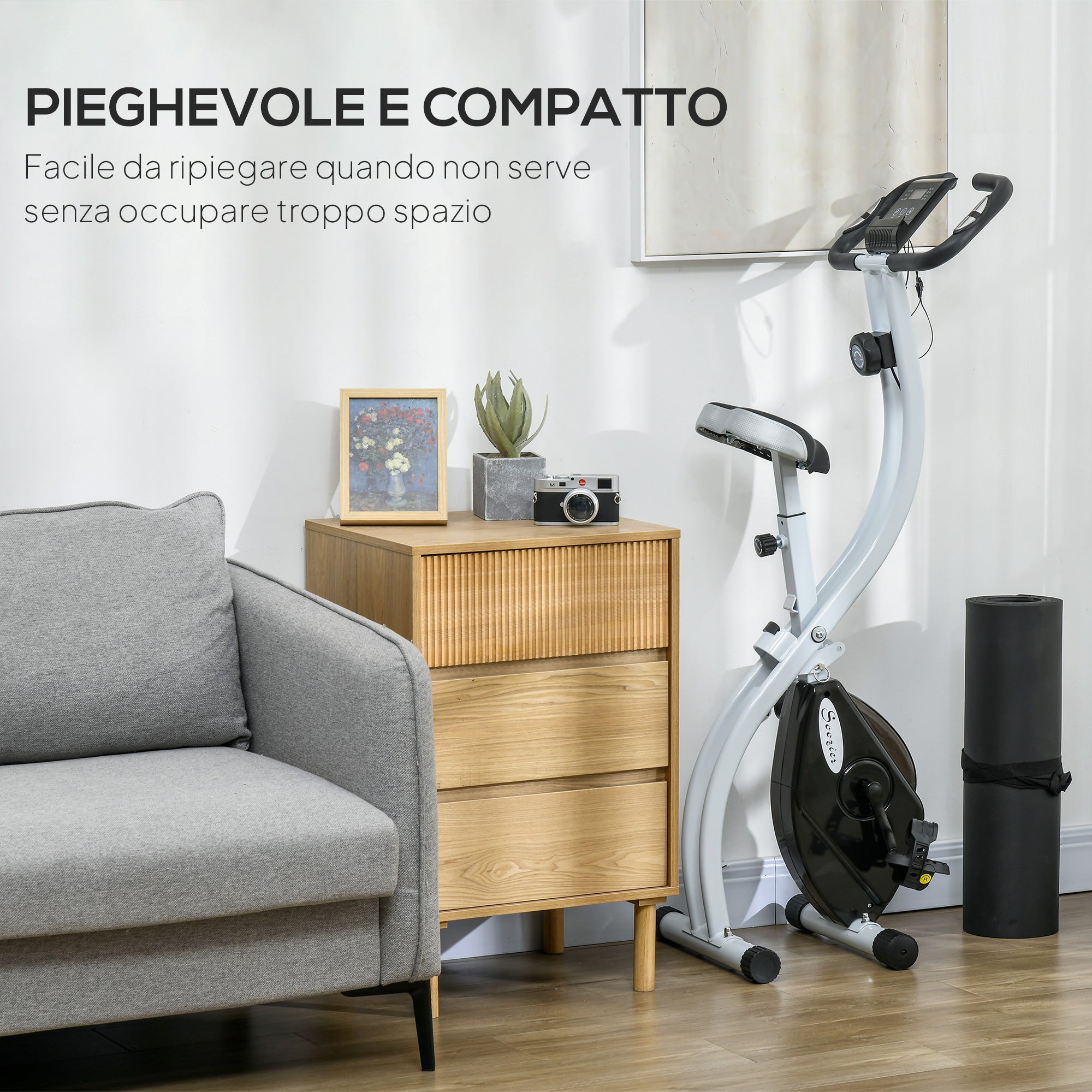 Folding Magnetic Exercise Bike with 8 Resistance Levels and Adjustable Seat, Steel, 97x43x110 cm, Black