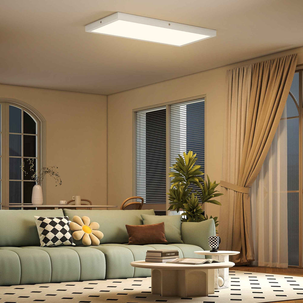 HOMCOM Set of 2 Slim and Minimal LED Ceiling Lights with Adjustable Color, in Steel and Plastic, 60x30x3.7 cm, White