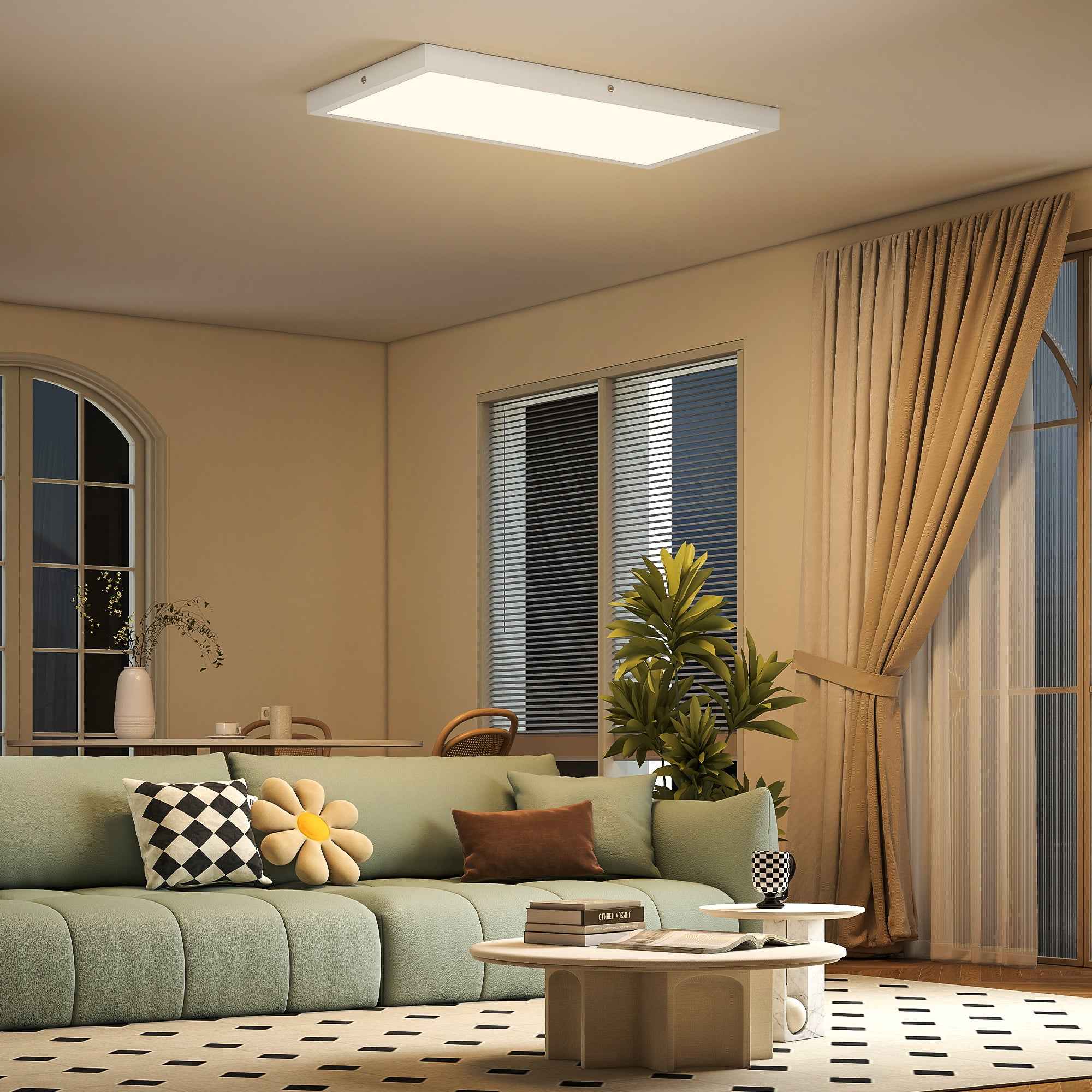 HOMCOM Set of 2 Slim and Minimal LED Ceiling Lights with Adjustable Color, in Steel and Plastic, 60x30x3.7 cm, White