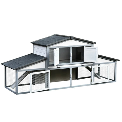 Outdoor Rabbit Hutch in Wood and Metal, Cage for 2-3 Rabbits or Rodents, Grey and White 225x70x100cm