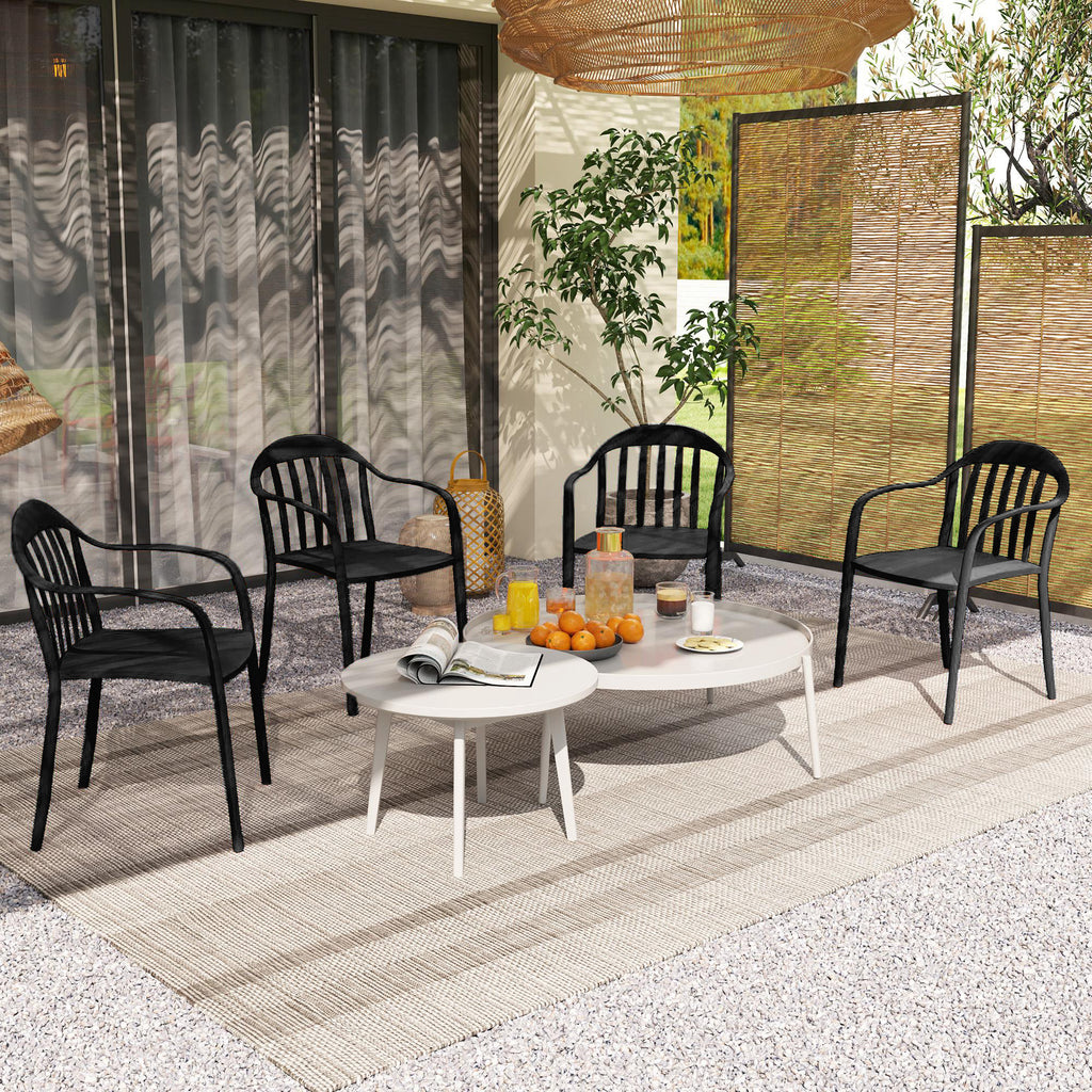 Set of 4 Stackable Garden Chairs in PP with High Backrest and Armrests, 57x54x78 cm, Black