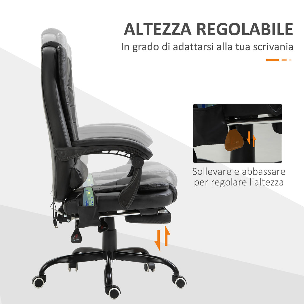 Office Chair with 7 Vibrating Points, Footrest and 155° Reclining Backrest, Black - Borgè