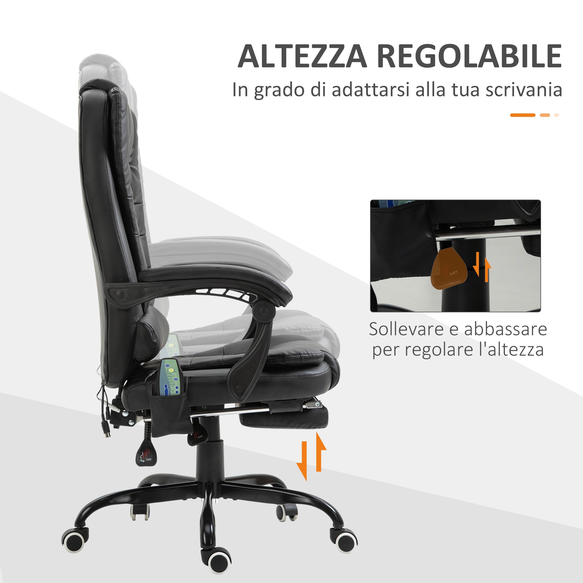 Office Chair with 7 Vibrating Points, Footrest and 155° Reclining Backrest, Black - Borgè