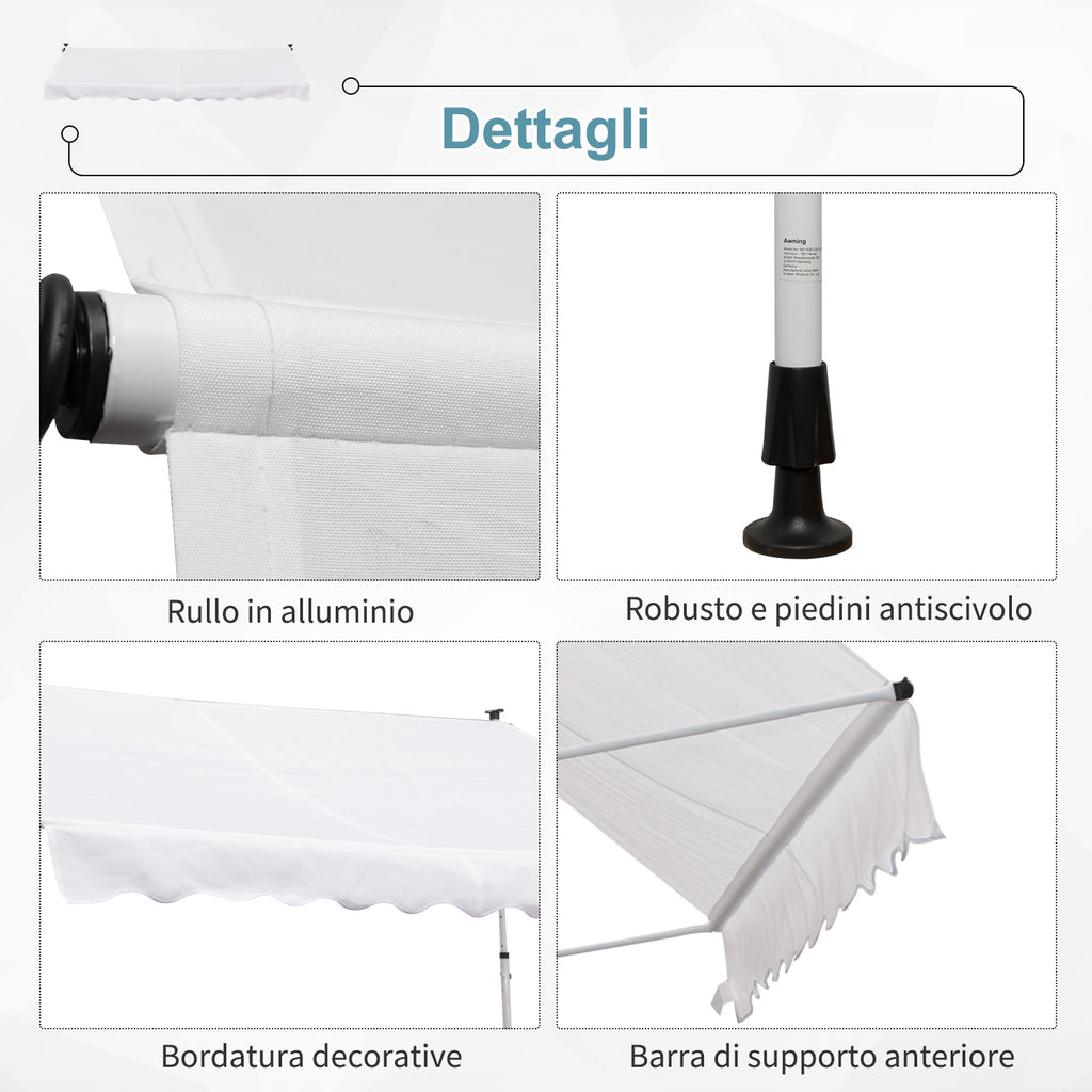 Outsunny 3x1.5m Arm Awning with Crank and Telescopic Structure, White