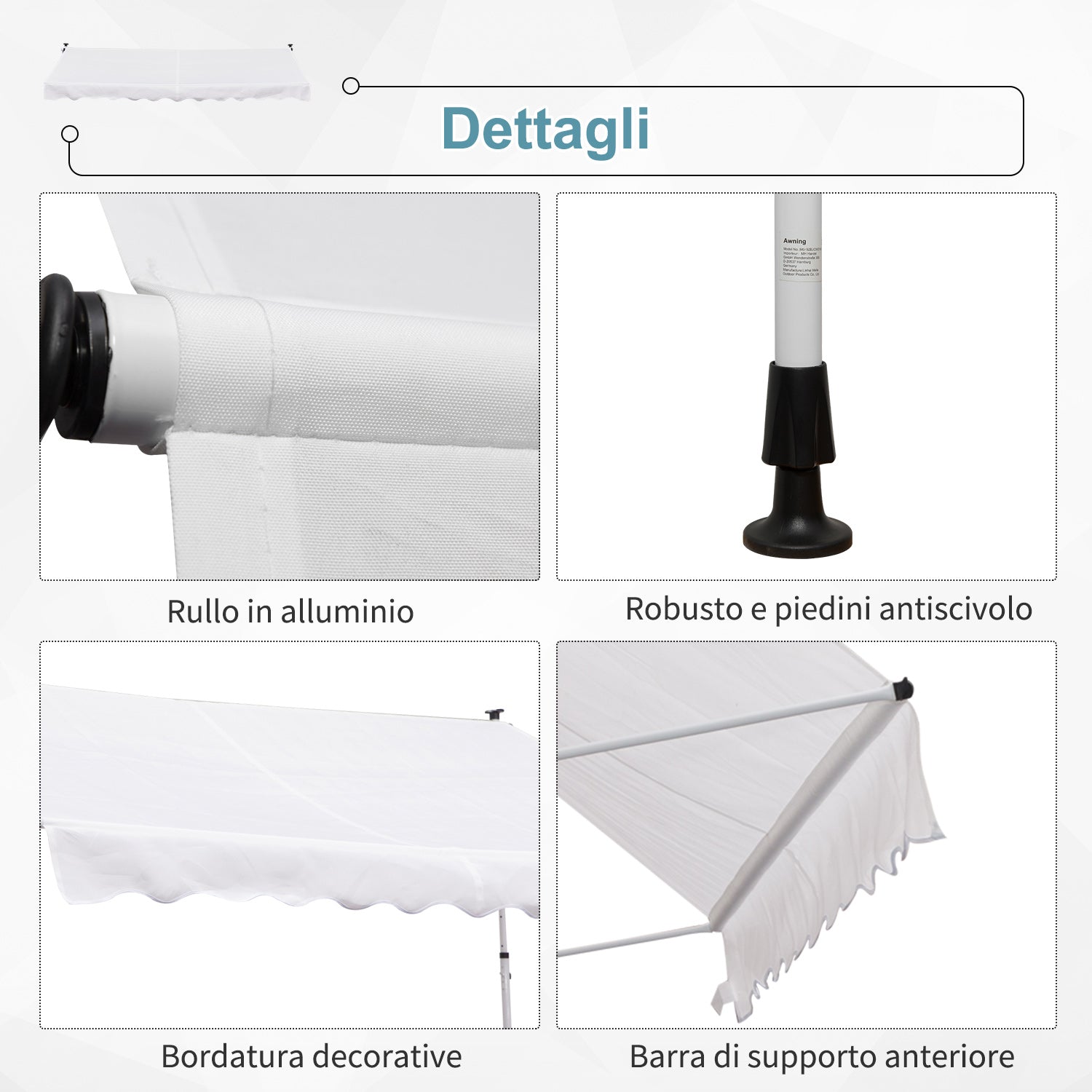Outsunny 3x1.5m Arm Awning with Crank and Telescopic Structure, White