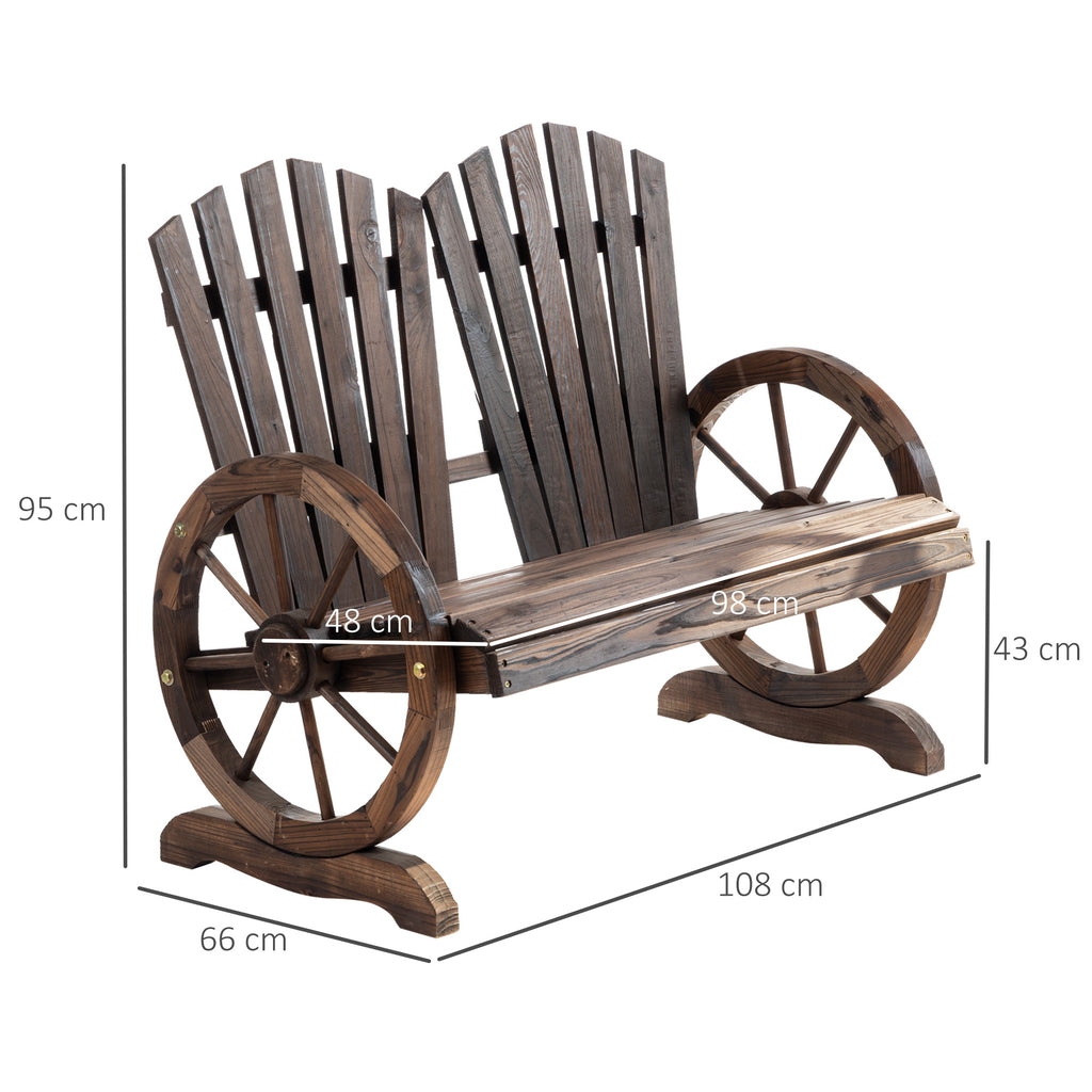 Outsunny Garden Bench Wooden style country style with wheel armrests, 108x66x95cm, wooden color - Borgè