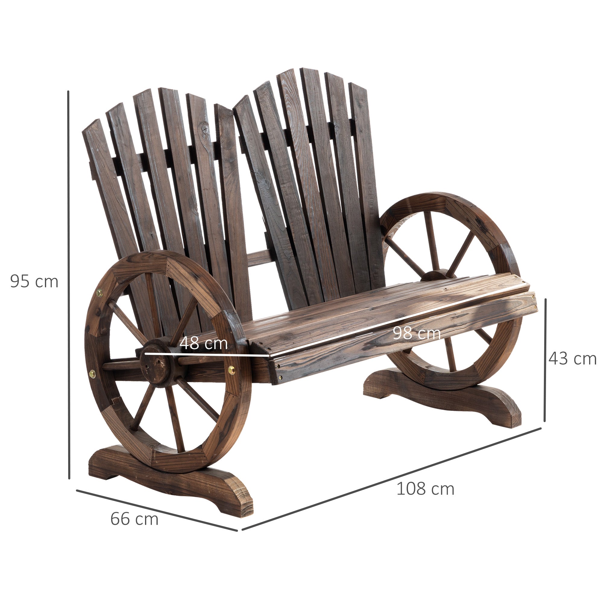 Outsunny Garden Bench Wooden style country style with wheel armrests, 108x66x95cm, wooden color - Borgè