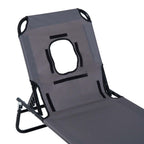 Outsunny Folding Outdoor Lounger with Face Hole and Cushions, Garden Sun Lounger, Beach and Camping, Grey