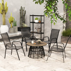 Outsunny Set of 4 Stackable Space-Saving Garden Chairs with Metal Armrests and Mesh Fabric, Black