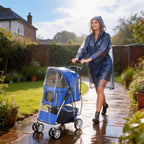 PawHut Folding Dog Stroller with Rain Cover, Swivel Wheels, and Washable Cushion, Blue