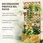 Planter with Trellis for Climbing Plants, Drainage Holes and 2 Shelves, in Fir Wood, 76x33x177 cm