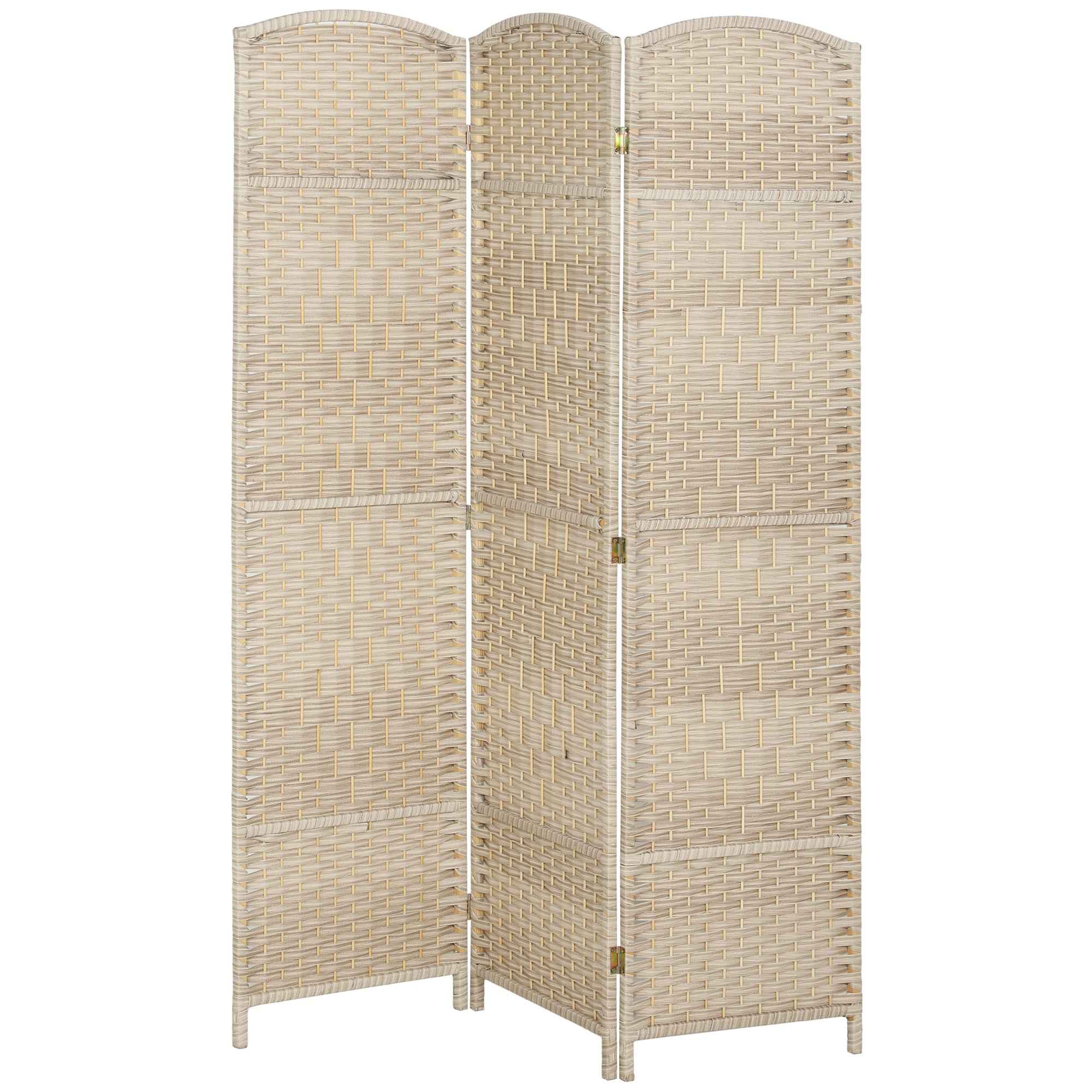 HOMCOM 3-Panel Folding Room Divider, 135x180cm, Woven PP and Pine Wood Screen, Oak