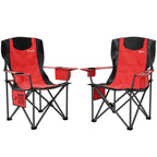 Set of 2 Folding Camping Chairs with Cooler Bag, Cup Holder and 2 Pockets, 94x62x100 cm, Red
