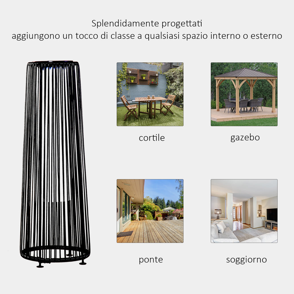 Outsunny Solar LED Garden Lantern with Charging Panel in Rattan and Metal, Ø21.5x61cm, Black