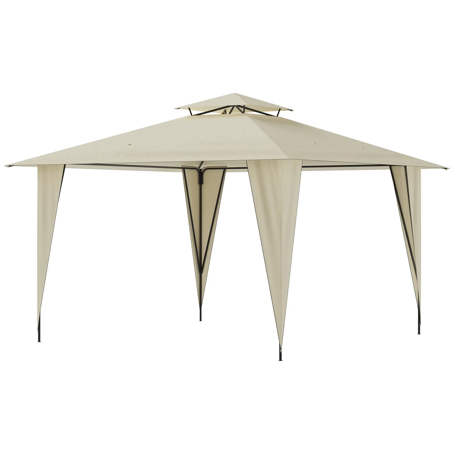 Beige Metal and Polyester Garden Gazebo with Double Roof 3.5x3.5m