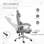 Vinsetto Ergonomic Office Chair, Desk Chair with Wheels, Lumbar Cushion, Removable Headrest and Footrest, Grey 62x68x117-127cm