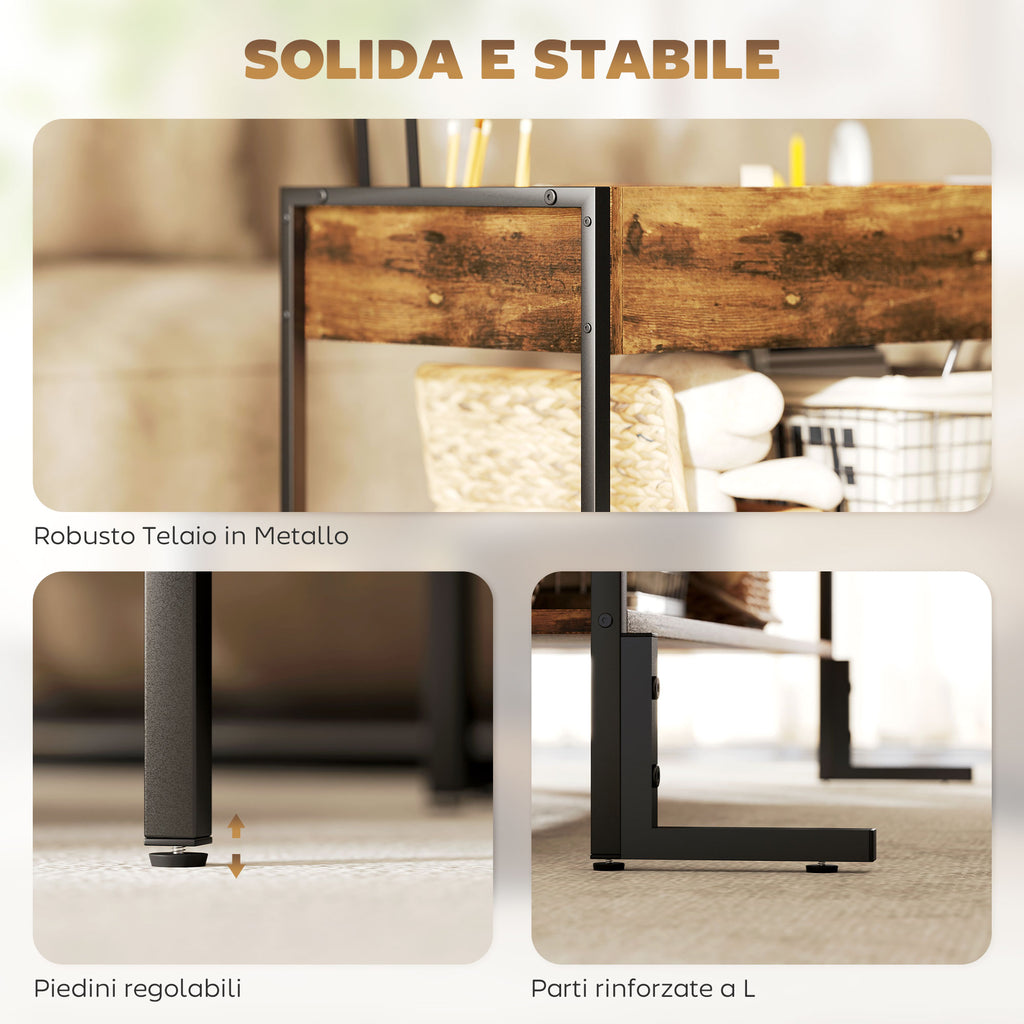 Industrial Style Lift-Up Coffee Table with Hidden Storage and Bottom Shelf, Brown