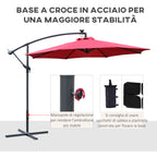 3x2.4m Garden Umbrella with Crank and 8 Solar-Powered LED Strips, Dark Red