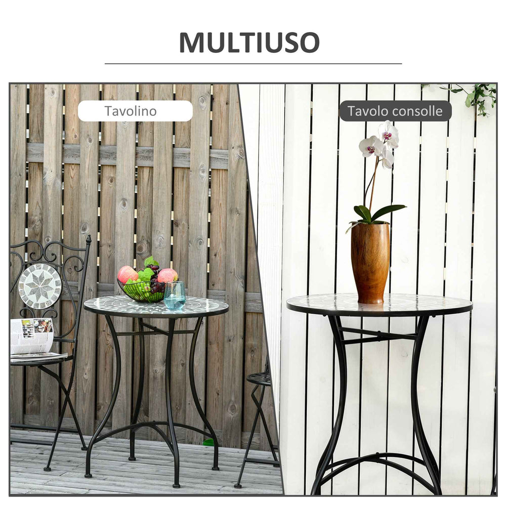Outsunny Black Metal and Ceramic Garden and Outdoor Coffee Table