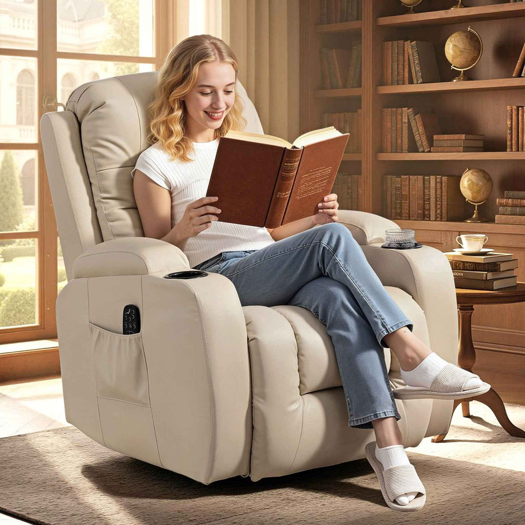HOMCOM Heated Massage Recliner, 8 Massage Points and 3 Modes with Remote Control, PU Leather, Cream