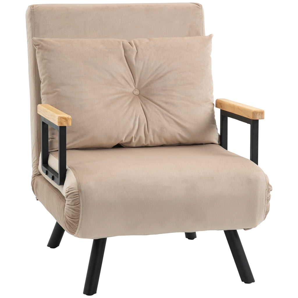 3-in-1 Reclining Armchair with Cushion, Velvet Fabric, 63x73x81 cm, Beige
