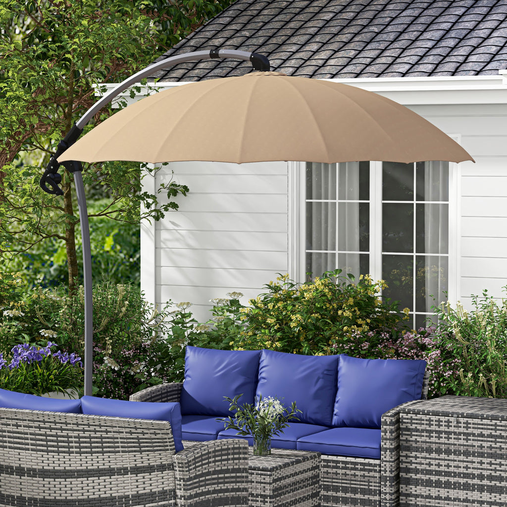 Decentralized Garden Umbrella 2.7m with Crank Opening and 16 Fiberglass Ribs, Khaki - Borgè