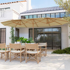 Double Umbrella with Crank Opening, in Stainless Steel and Polyester, 455x265x238 cm, Beige