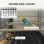 Bird Cage with Divider and Lower Storage Shelf, in Steel and PP, 94x57x57 cm, Black