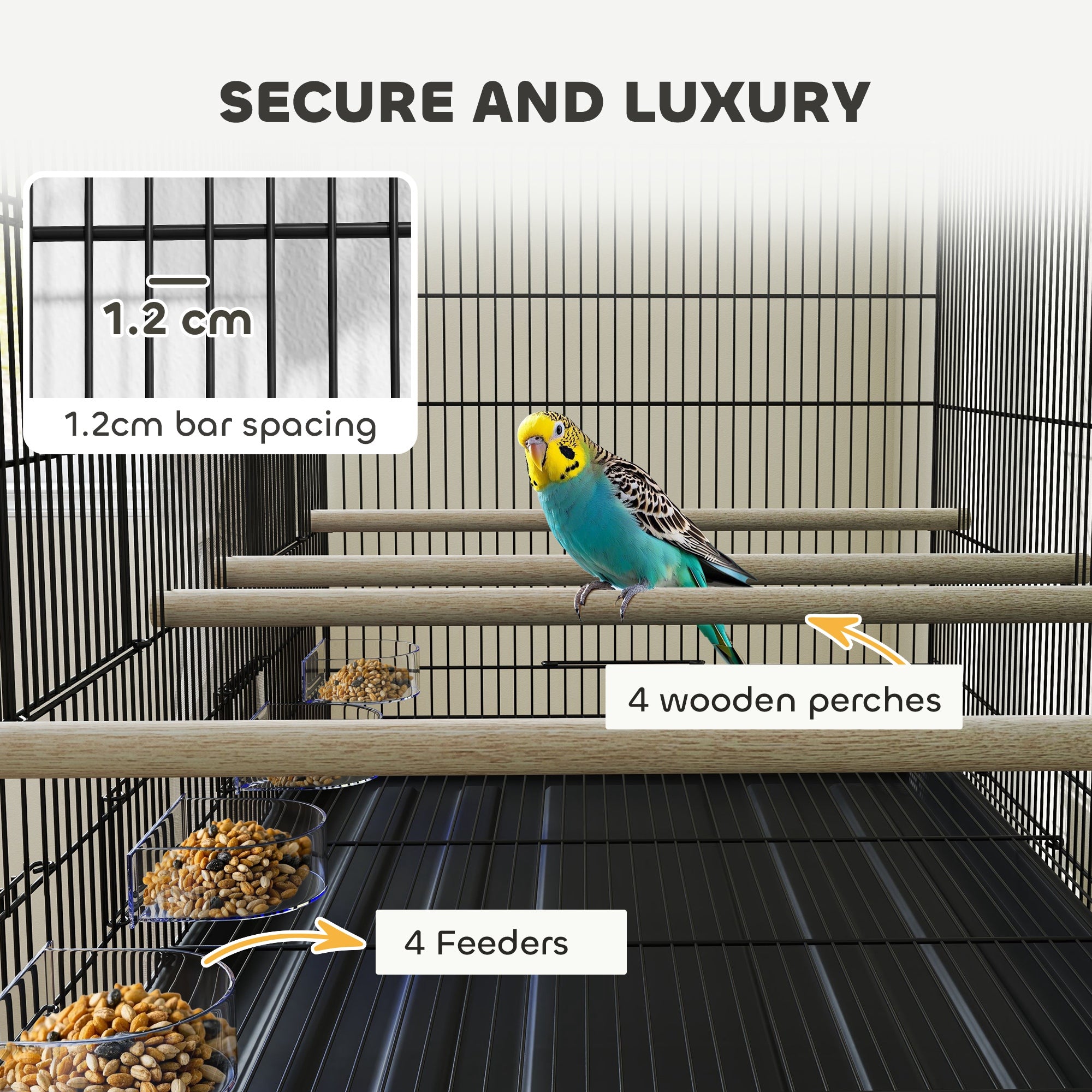 Bird Cage with Divider and Lower Storage Shelf, in Steel and PP, 94x57x57 cm, Black