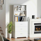 HOMCOM Wall-Mounted Bookcase with 3 Open Shelves and 3 Drawers, Wooden, 79x39.5x182.2 cm, White