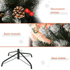 180cm Snowy Christmas Tree with Red Berries and White Pine Cones, Removable Folding Base, 678 Branches, Green