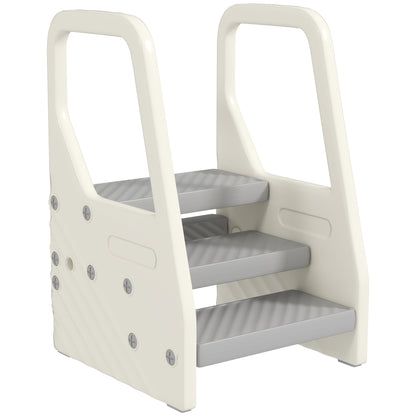 Children's Step Stool 2-5 Years 3 Steps in HDPE, 43x42x65.5 cm, Grey and Cream White