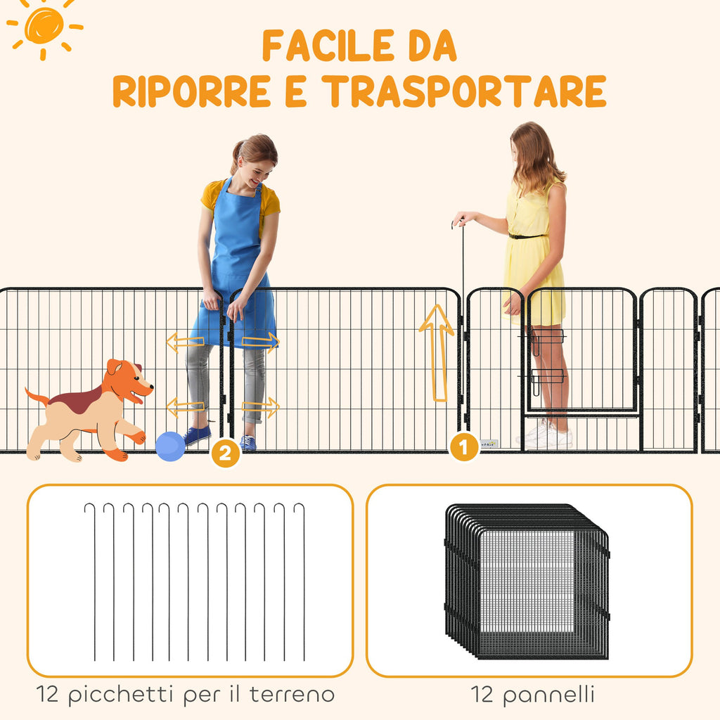 12-Panel Modular Dog Playpen, 80 x 1.5 x 80 cm, Foldable with Steel Door, 12 Pegs, Grey