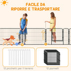 12-Panel Modular Dog Playpen, 80 x 1.5 x 80 cm, Foldable with Steel Door, 12 Pegs, Grey