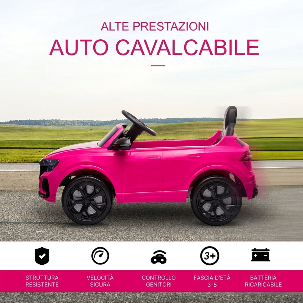 HOMCOM Electric Ride-On Toy Car for Kids 3-5 Years Old, 6V Audi RS Q8, 1.5-3km/h, with Remote Control and Music, Pink