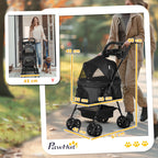 Foldable Dog Stroller with Safety Leash and Basket, Black