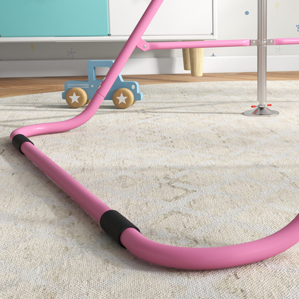 Folding Pull Up Bar for Children 3-8 Years with Adjustable Heights in Steel, 154x106.2x88.5-128.5cm, Pink