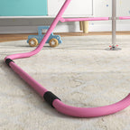 Folding Pull Up Bar for Children 3-8 Years with Adjustable Heights in Steel, 154x106.2x88.5-128.5cm, Pink
