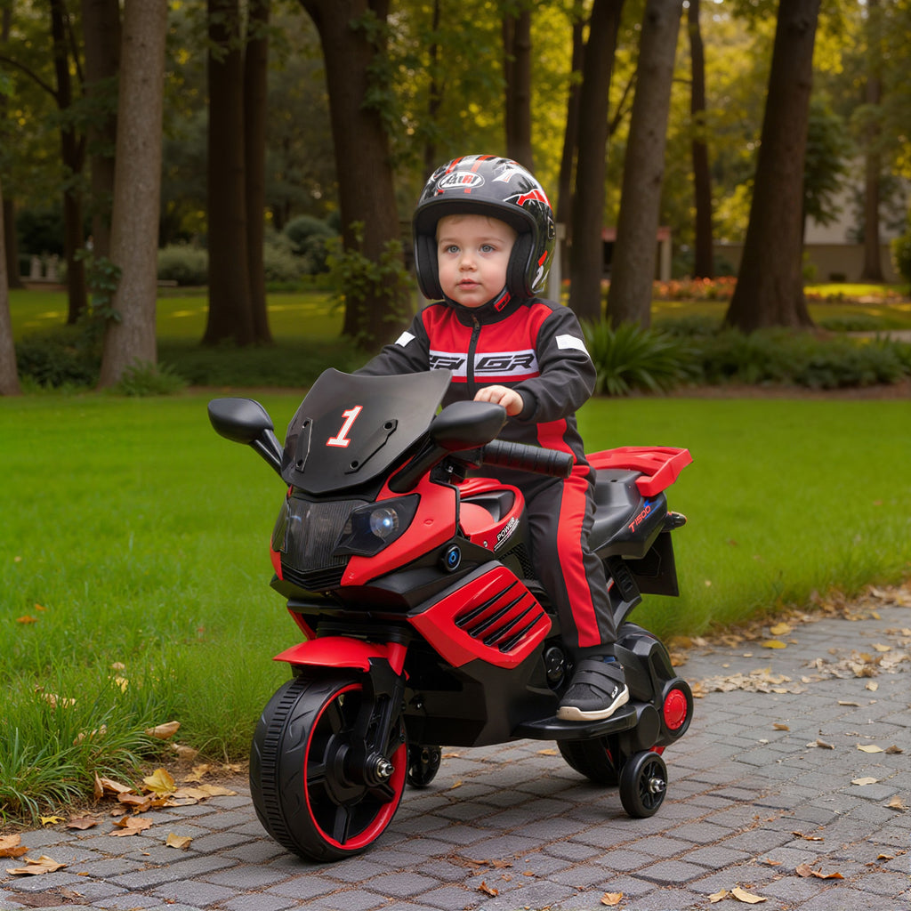 AIYAPLAY Electric Motorcycle for Children 18-36 Months, 6V, with Removable Wheels, Built-in Headlights and Music, Red