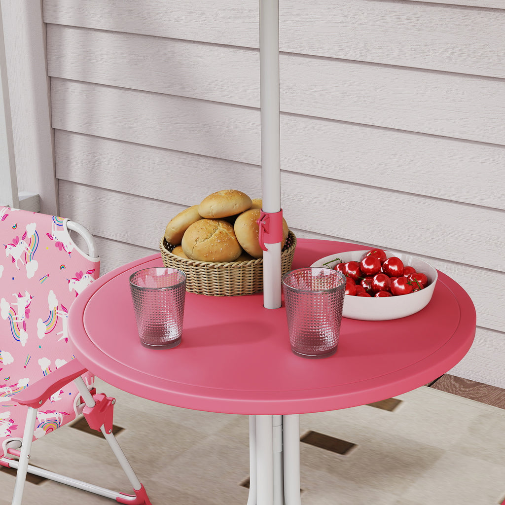 AIYAPLAY Kids Picnic Table and Chair Set with Pink Umbrella