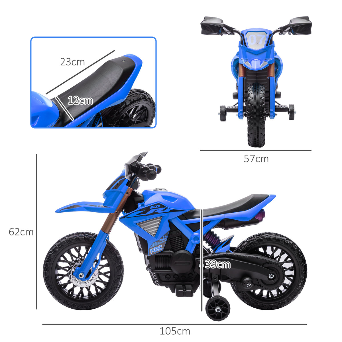 AIYAPLAY Electric Motorcycle for Kids Ages 3-8 with 12V Dual Motors, Training Wheels and Horn, 3 km/h, 30kg Capacity, Blue