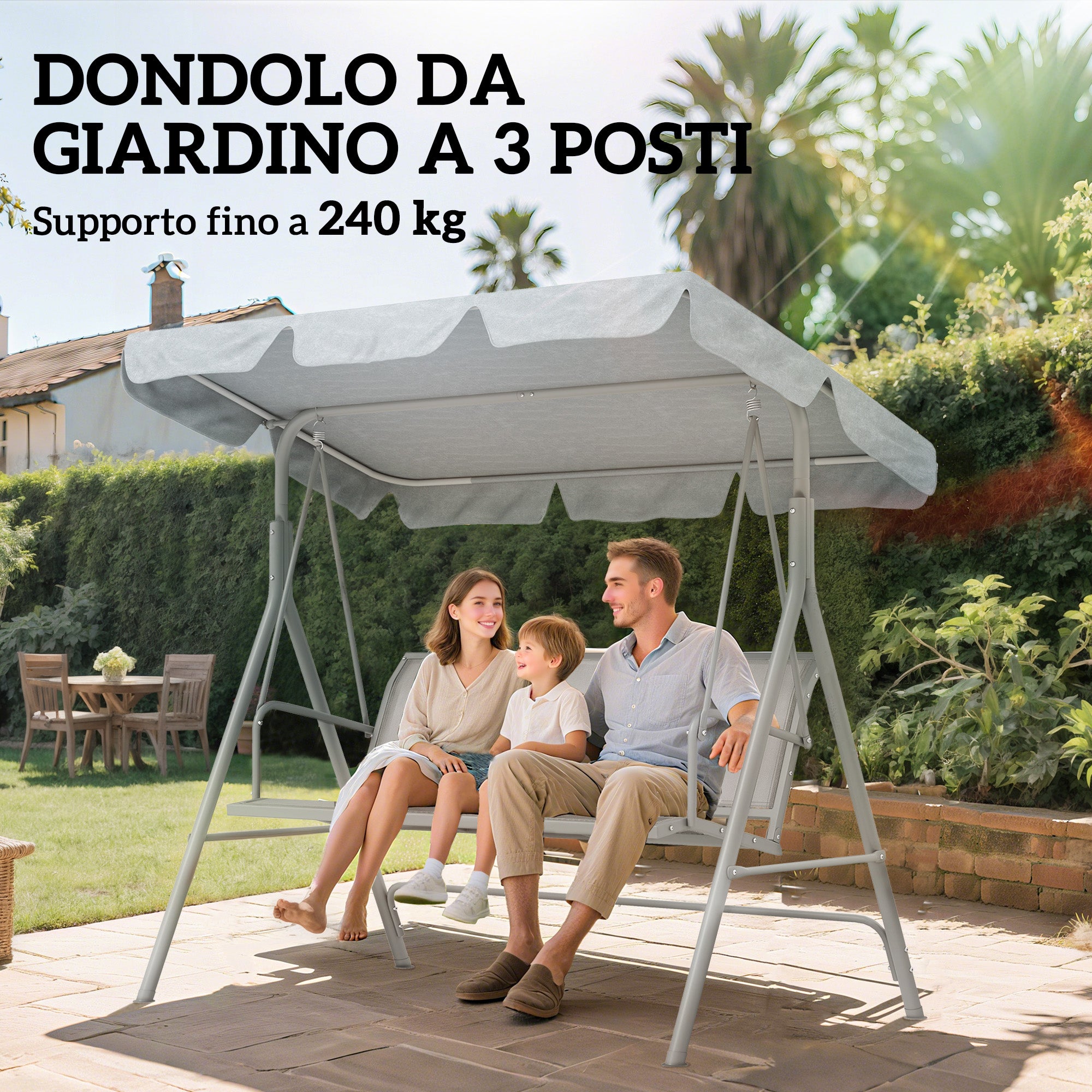 Outsunny 3-Seater Garden Swing with Removable Sun Canopy, 171x108x154 cm, Light Grey